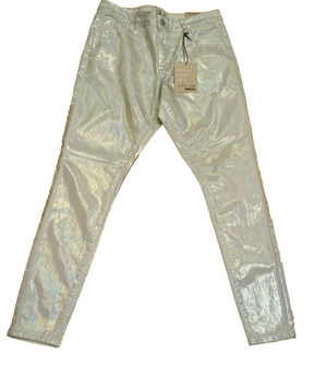 Love Cult Denim Mid Rise Skinny Leg Silver Foil Holographic Stretch 30"W Jeans M